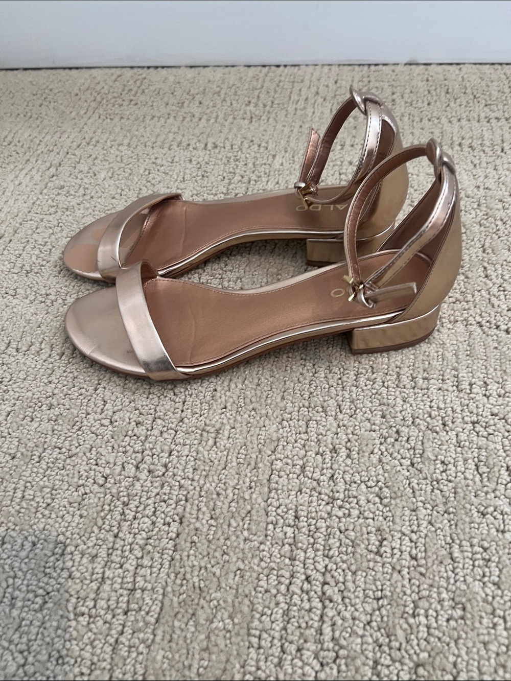 Aldo Rose Gold Metallic Ankle-Strap Heels